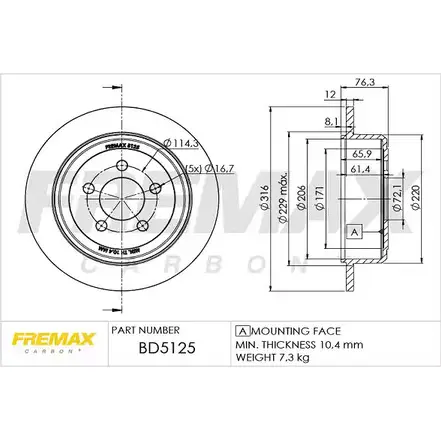 Тормозной диск FREMAX 2887159 P UZBSX BD-5125 ZZGH2 изображение 0