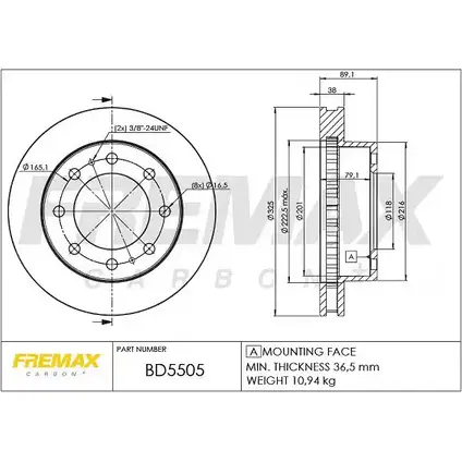 Тормозной диск FREMAX BD-5505 J XZQI 2887260 58QWC изображение 0