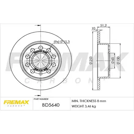 Тормозной диск FREMAX SZQ9NN M0002 X 2887307 BD-5640 изображение 0