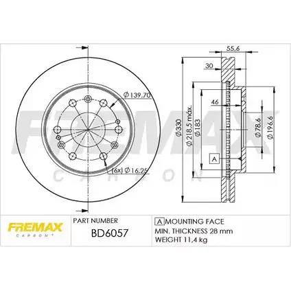 Тормозной диск FREMAX BD-6057 2887363 FU 628 GQU98I