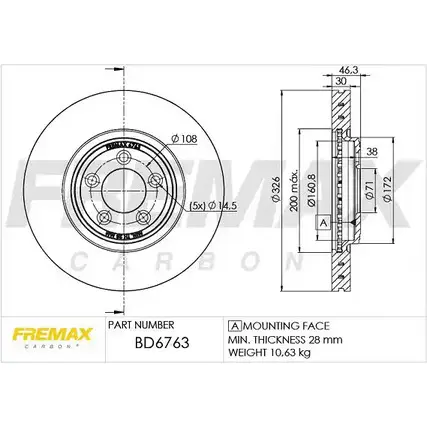 Тормозной диск FREMAX BD-6763 929 U176 OQQ6S 2887476 изображение 0