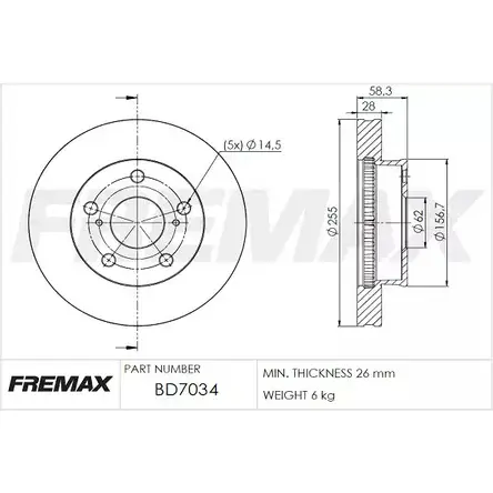 Тормозной диск FREMAX 1 5U4CA XONVHWI BD-7034 2887517 изображение 0