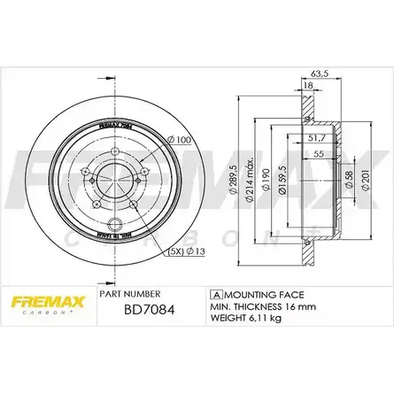 Тормозной диск FREMAX BD-7084 V C0HZ 2887535 OG68C6L изображение 0