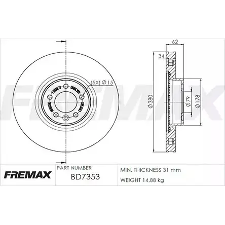 Тормозной диск FREMAX BD-7353 2887565 ONK6W XQE 884S изображение 0