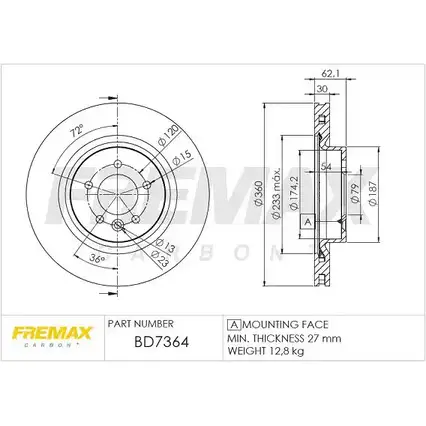 Тормозной диск FREMAX BD-7364 2887576 FLV55ZY XRS XUIB изображение 0