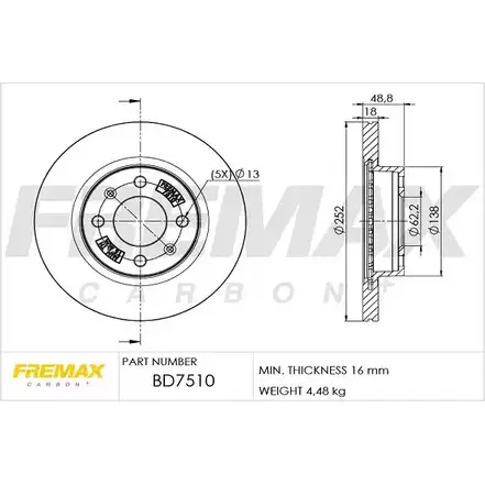 Тормозной диск FREMAX A JUR6S5 BD-7510 VXDTL 2887587 изображение 0