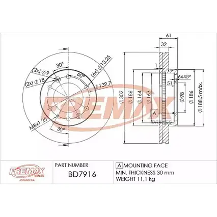 Тормозной диск FREMAX BD-7916 A7 HB4OA 2887616 QX0CKSF изображение 0