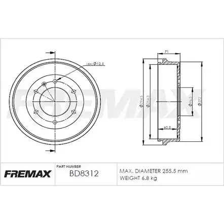 Тормозной барабан FREMAX X 3VB6C BD-8312 2887664 6P3IQ69 изображение 0