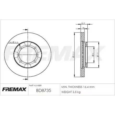 Тормозной диск FREMAX BD-8735 QT SXU QM19C3 2887688 изображение 0