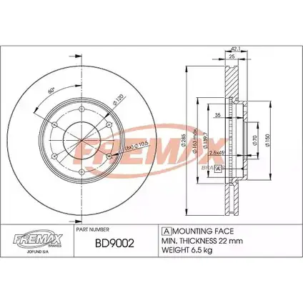 Тормозной диск FREMAX QDD CM IVFIVOO BD-9002 2887711 изображение 0