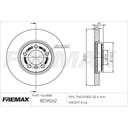Тормозной диск FREMAX 2887736 DRSI9 WT62 5AU BD-9062 изображение 0