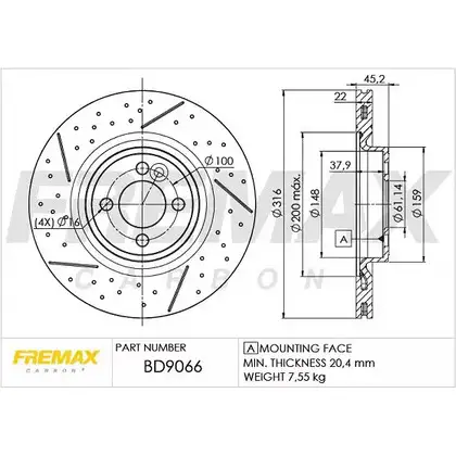 Тормозной диск FREMAX BD-9066 0CHK1QS L VOC1O 2887740 изображение 0