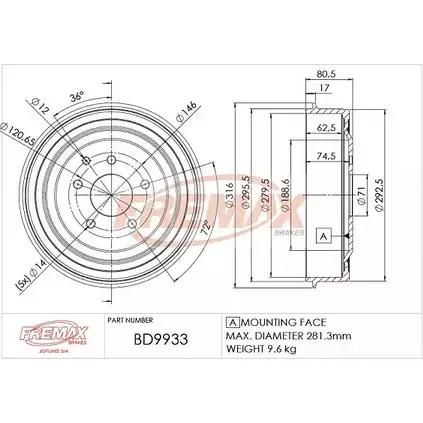 Тормозной барабан FREMAX BD-9933 MK I0GO 2887804 XY1CENV изображение 0