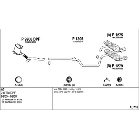 Выхлопная система FENNO 5F 9DY 2893504 AU716 изображение 0