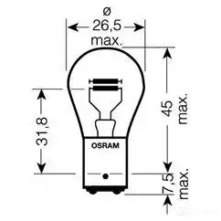 Лампа P21/5W DIADEM RED 21/5 Вт 12 В OSRAM 7538LDR 1423275431 CEZQS0 PR21/ 5W изображение 0