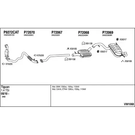 Выхлопная система FENNO 2903678 R W2QRA VW1068 изображение 0