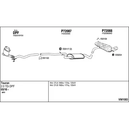 Выхлопная система FENNO K T3Y6 2903695 VW1083 изображение 0