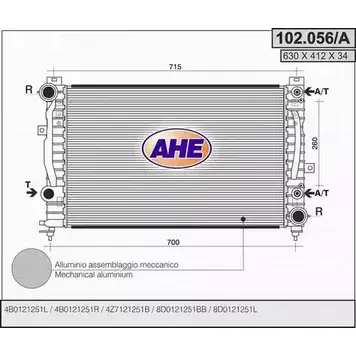 Радиатор охлаждения двигателя AHE 102.056/A NQMK3F 2924433 102 .056/A изображение 0