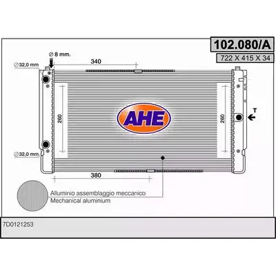 Радиатор охлаждения двигателя AHE 2924443 102 .080/A WQP9W 102.080/A изображение 0