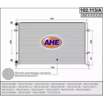 Радиатор охлаждения двигателя AHE 102.113/ A UQER9 2924480 102.113/A