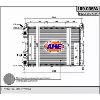 Радиатор охлаждения двигателя AHE 109.035/A 2924814 109.035/ A KD8QRE