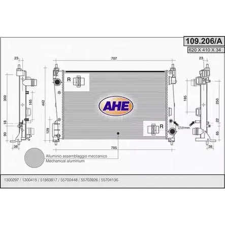 Радиатор охлаждения двигателя AHE 2924892 109. 206/A 109.206/A 80FGS изображение 0