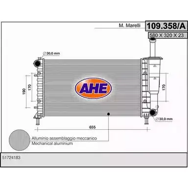 Радиатор охлаждения двигателя AHE ARELV7T 2924934 109.358 /A 109.358/A изображение 0