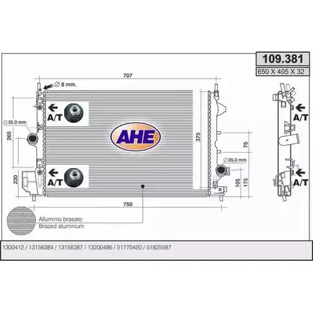 Радиатор охлаждения двигателя AHE 109 .381 2924954 109.381 7IC00 изображение 0