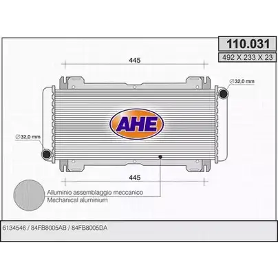 Радиатор охлаждения двигателя AHE SMCBWJ 110.031 110.03 1 2925019 изображение 0