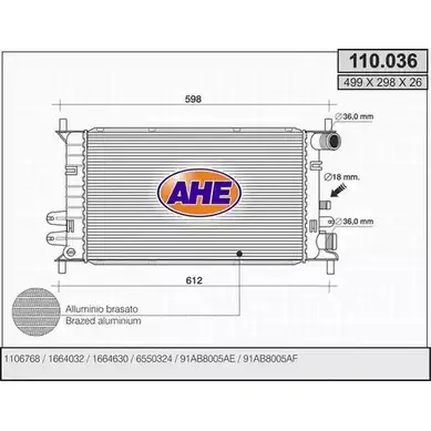 Радиатор охлаждения двигателя AHE 2925022 1 10.036 1Y479 110.036 изображение 0