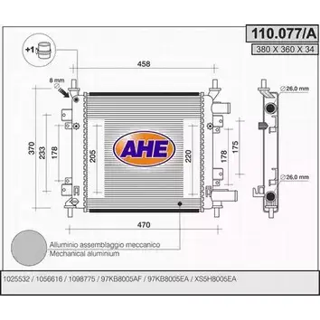 Радиатор охлаждения двигателя AHE 110. 077/A 110.077/A 2925034 OD7WW изображение 0