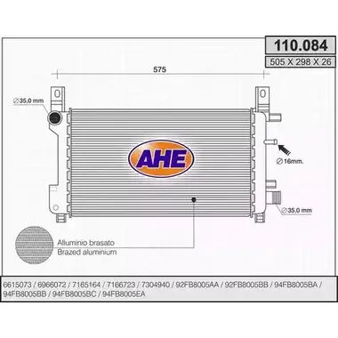 Радиатор охлаждения двигателя AHE 1 10.084 110.084 MBKP2 2925036
