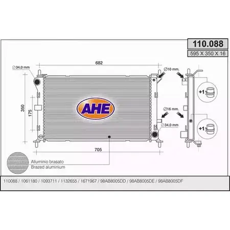 Радиатор охлаждения двигателя AHE 110.088 110. 088 2925043 9GSARI изображение 0