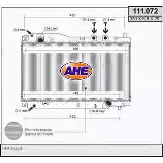Радиатор охлаждения двигателя AHE 1 11.072 2925138 IZ6GD 111.072