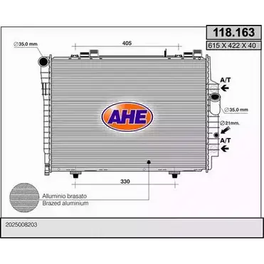 Радиатор охлаждения двигателя AHE C0TSC 118.163 2925416 1 18.163