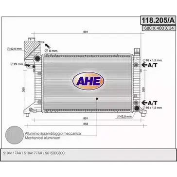 Радиатор охлаждения двигателя AHE 2925439 118.2 05/A 118.205/A 3TWBP7U изображение 0