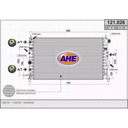 Радиатор охлаждения двигателя AHE 121. 026 2925591 121.026 FHTT9 изображение 0