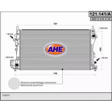 Радиатор охлаждения двигателя AHE 12 1.141/A 121.141/A 2925686 CKUPDF