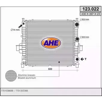 Радиатор охлаждения двигателя AHE 123.022 110NG 2925765 123.02 2 изображение 0