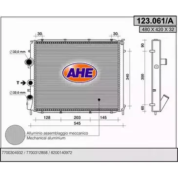 Радиатор охлаждения двигателя AHE 123. 061/A 123.061/A 2925796 9V1CGR