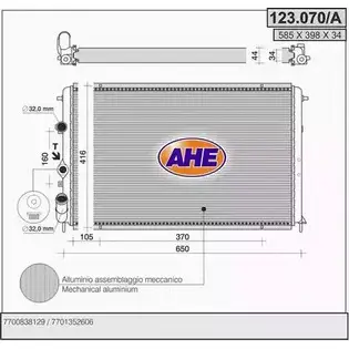 Радиатор охлаждения двигателя AHE 9ZPOR2Y 123.070/A 123. 070/A 2925805 изображение 0