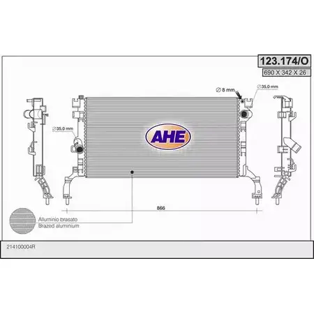 Радиатор охлаждения двигателя AHE 0LKZ4 123. 174/O 123.174/O 2925877
