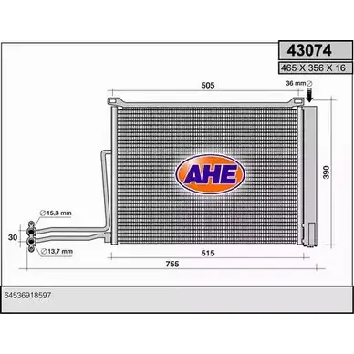 Радиатор кондиционера AHE 43 074 8J2L9 43074 2926326 изображение 0