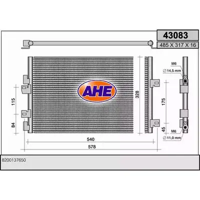 Радиатор кондиционера AHE 43083 8K6FS 4 3083 2926334 изображение 0