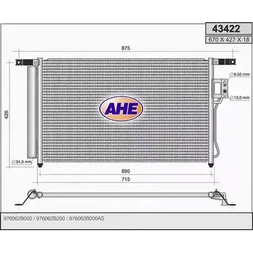 Радиатор кондиционера AHE 2926567 43422 B15NI 4342 2
