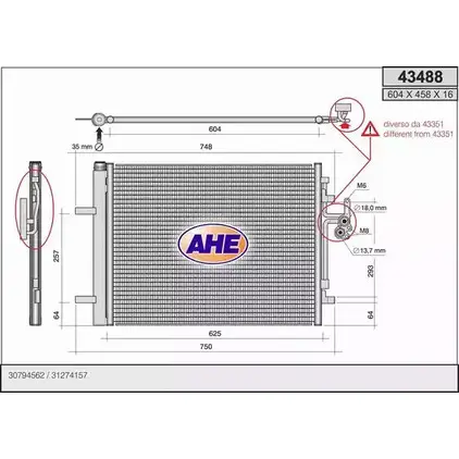 Радиатор кондиционера AHE 434 88 2926630 43488 5POS3