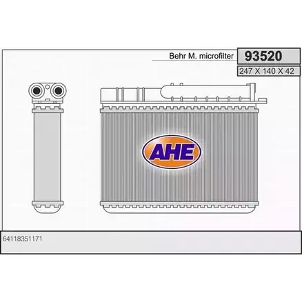 Радиатор печки, теплообменник AHE 93520 WUIFHQJ 2928158 X3X XF изображение 0