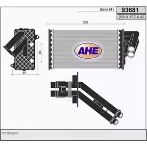 Радиатор печки, теплообменник AHE 43ADG 9368 1 93681 2928230