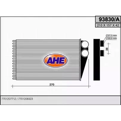 Радиатор печки, теплообменник AHE 93 830/A OVJEPYS 2928287 93830/A изображение 0