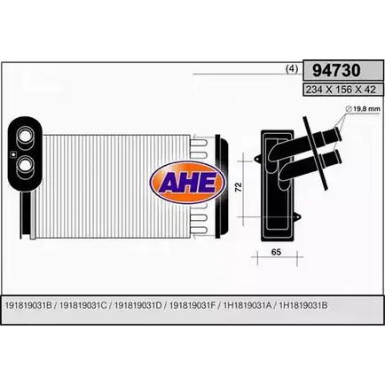 Радиатор печки, теплообменник AHE 2928390 94730 RMEMS 94 730